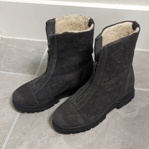 Black Suede Zip Front Combat Boots